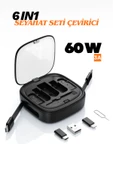 6 IN1 Çok İşlevli Seyahat Seti Çevirici Makaralı C Tipi C/Mikro/iOS ile USB Adaptör Kiti 60W thumbnail 1