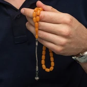 Gümüş Top Kazaz Püsküllü Kapsül Kesim Sıkma Kehribar Tesbih thumbnail 4