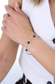 Gümüş rodyumlu pırlanta modeli onix ve zirkon taşlı yonca dizisi su yolu bileklik SGTL12913SIYAH thumbnail 1