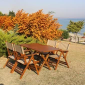 Bahçeme Marmaris LX PVCli Ahşap Bahçe Balkon Seti: 80x140 Masa + 4 Sandalye Katlanır Takım thumbnail 5