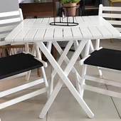 Bahçeme Kaş 80X80 Katlanır Ahşap Masa - Beyaz Renk Teras Balkon Bahçe Masası thumbnail 3