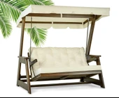 Mobeva Sunova İkili Ladin Ahşap Salıncak Dış Mekan Bahçe, Teras Salıncağı -Krem thumbnail 1