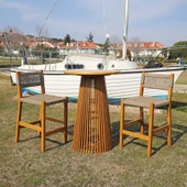 Bahçeme Taksim Bar Tipi Ahşap Bahçe Takımı: 80lik Yuvarlak Masa + 2 Sandalye - Masif Kestane thumbnail 1