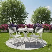 Bahçeme Antalya Katlanır Ahşap Bahçe Balkon Takımı Beyaz: 60x80 Masa + 2 Sandalye Set thumbnail 2