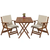 Bahçeci London 2li Düz Minderli Set - Katlanır Ahşap Bahçe Balkon Takımı - 60x60 Masa + 2 Sandalye thumbnail 2