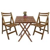 Bahçeme Burgaz Katlanır Ahşap Bahçe Balkon Takımı: 60x60 Masa + 2 Sandalye thumbnail 1