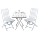 Bahçeme Avşa Ahşap Bahçe Takımı Beyaz - 60x60 Masa + 2 Sandalye Katlanır Balkon Set thumbnail 2