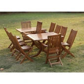 Bahçeme Avşa Side Ahşap Bahçe Balkon Takımı: 100x200 + 100 cm Uzayan Masa & 10 Katlanır Sandalye thumbnail 3