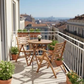 Bahçeci London Katlanır Ahşap Bahçe Balkon Takımı: 90lık Masa + 2 Sandalye thumbnail 1