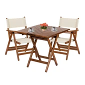 Bahçeme Marmaris PVCli Ahşap Bahçe Balkon Seti: 70x70 Masa + 2 Sandalye Katlanır Takım thumbnail 5