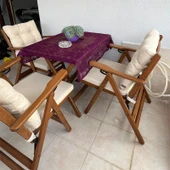 Bahçeme Antalya Katlanır Ahşap Bahçe Balkon Takımı: 70x70 Masa + 4 Minderli Sandalye thumbnail 3