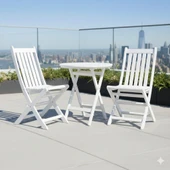 Bahçeme Avşa Ahşap Bahçe Takımı Beyaz - 90lık Yuvarlak Masa + 2 Sandalye Katlanır Balkon Set thumbnail 1