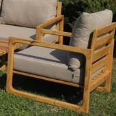 Bahçeme Sarıyer (LEO) Ahşap Oturma Grubu Minderli - Masif Kestane 5 Kişilik Koltuk Takımı thumbnail 3