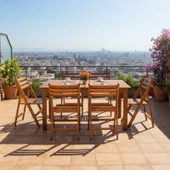 Bahçeme Albatros Ahşap Bahçe Balkon Takımı: 80x140 Sabit Masa + 4 Katlanır Sandalye thumbnail 2