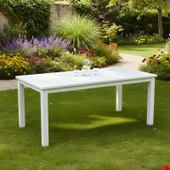 Bahçeme Bodrum 90X160 Sabit Ayaklı Ahşap Masa - Beyaz Renk Teras Balkon Bahçe Masası thumbnail 3