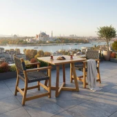 Bahçeme Gökçeada Ahşap Bahçe Takımı: 85X85 Masa + 2 Sandalye - Masif Kestane thumbnail 1