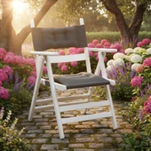 Bahçeci Atina Katlanır Sandalye - Masif Gürgen Ahşap & Krem Minder thumbnail 1