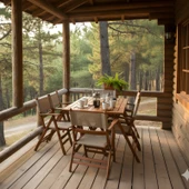 Bahçeme Marmaris LX PVCli Ahşap Bahçe Balkon Seti: 90x160 Masa + 4 Sandalye Katlanır Takım thumbnail 3