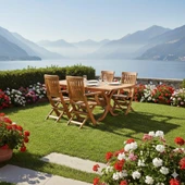 Bahçeme Muğla Ahşap Bahçe Takımı: 80x160 +40 cm Uzayan Masa + 4 Katlanır Sandalye thumbnail 2