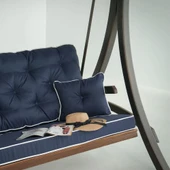 Mobeva Comforte Üçlü Ladin Ahşap Salıncak Dış Mekan Bahçe, Teras Salıncağı -Lacivert thumbnail 8