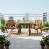 Bahçeme Heybeli Ahşap Bahçe Balkon Seti: 70X70 Sabit Masa + 2 Katlanır Sandalye thumbnail 2