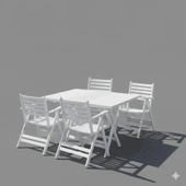 Bahçeme Antalya Katlanır Ahşap Bahçe Balkon Seti Beyaz: 80x160 Masa + 4 Düz Minderli Sandalye thumbnail 3