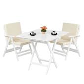 Bahçeme Antalya Katlanır Ahşap Bahçe Balkon Takımı Beyaz: 60x60 Masa + 2 Düz Minderli Sandalye thumbnail 3