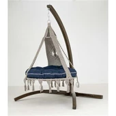 Mobeva Bade Comforte Ladin Ahşap Örgülü Salıncak - Bahçe, Balkon ve Teraslarda -Krem thumbnail 3