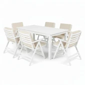 Bahçeme Antalya Ahşap Bahçe Balkon Seti Beyaz: 80x120 Sabit Masa +4 Düz Minderli Sandalye thumbnail 4