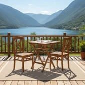 Bahçeme Çeşme Ahşap Bahçe Balkon Seti: 70x70 Katlanır Masa + 2 Sandalye thumbnail 3