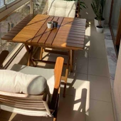 Bahçeme Antalya Katlanır Ahşap Bahçe Balkon Takımı: 80x80 Masa + 2 Minderli Sandalye thumbnail 6