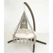 Mobeva Bade Comforte Ladin Ahşap Örgülü Salıncak - Bahçe, Balkon ve Teraslarda -Krem thumbnail 6