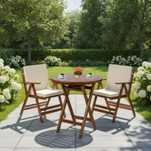Bahçeme Antalya Katlanır Ahşap Bahçe Balkon Seti: 60lık Masa + 2 Düz Minderli Sandalye thumbnail 1