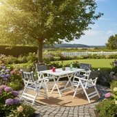 Bahçeme Marmaris Minderli Ahşap Bahçe Takımı Beyaz: 70X120 Masa + 4 Sandalye Katlanır Takım thumbnail 9