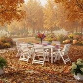 Bahçeme Antalya S Ahşap Bahçe Balkon Seti Beyaz: 80x120 Sabit Masa + 4 Katlanır Sandalye thumbnail 4