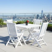 Bahçeme Avşa Ahşap Katlanır Bahçe Balkon Takımı Beyaz: 80x80 Masa + 4 Sandalye thumbnail 2