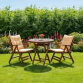 Bahçeme Antalya Katlanır Ahşap Bahçe Balkon Takımı: 70lik Yuvarlak Masa + 2 Minderli Sandalye thumbnail 1