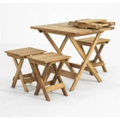 Mobeva Flat Kayın Ahşap Bahçe Takımı: 70x53 Masa + 4 Tabure Katlanır Set thumbnail 5