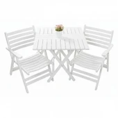 Bahçeme Antalya Katlanır Ahşap Bahçe Balkon Takımı Beyaz: 80x80 Masa + 2 Sandalye Set thumbnail 4