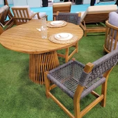 Bahçeme Taksim M1 Kestane Bahçe Takımı: 4 Sandalye + Lara 120 cm Yuvarlak Masa thumbnail 3