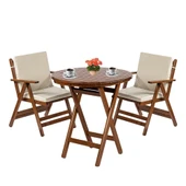 Bahçeme Antalya Katlanır Ahşap Bahçe Balkon Seti: 90lık Masa + 2 Düz Minderli Sandalye thumbnail 3