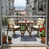 Bahçeme Heybeli Katlanır Ahşap Bahçe Balkon Seti: 80x80 Masa + 2 Düğme Minderli Sandalye thumbnail 1