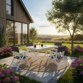 Bahçeme Marmaris Minderli Ahşap Bahçe Balkon Takımı Beyaz: 80X140 Masa + 4 Sandalye Katlanır Set thumbnail 1