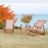 Bahçeme Belek Ahşap Şezlong - Kolçaklı, 4 kademeli, PVC Gerdirme Kumaş - Plaj Havuz Bahçe Şezlongu thumbnail 3