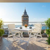 Bahçeme Antalya Katlanır Ahşap Bahçe Balkon Seti Beyaz: 80x80 Masa + 2 Düz Minderli Sandalye thumbnail 2