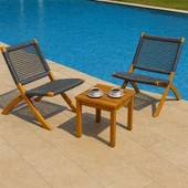 Bahçeme Kandilli Şezlong Tipi Sandalye Takımı: 40x40 Sehpa + 2 Sandalye - Plaj Havuz Başı Bahçe Set thumbnail 3