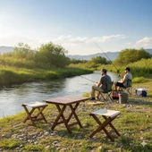 Bahçeme Kaş Ahşap Tabure - Masif Gürgen & PVC Oturum & Katlanır Model thumbnail 5