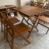 Bahçeme Albatros Katlanır Ahşap Bahçe Balkon Takımı: 60x100 Masa + 4 Sandalye thumbnail 3