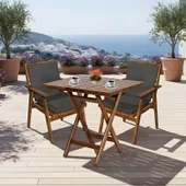 Bahçeme Heybeli Ahşap Bahçe Balkon Takımı: 70x70 Masa + 2 Düz Minderli Sandalye Katlanır Set thumbnail 2