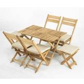 Mobeva Flat Ahşap Bahçe Takımı: 70x120 Masa + 4 Sandalye + 2 Tabure Katlanır Set thumbnail 1